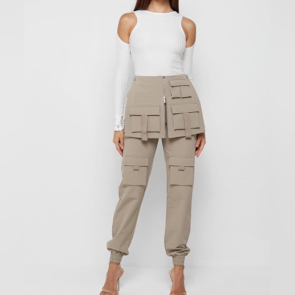 Maniere De Voir SKIRT OVERLAY CARGO PANTS - TAUPE